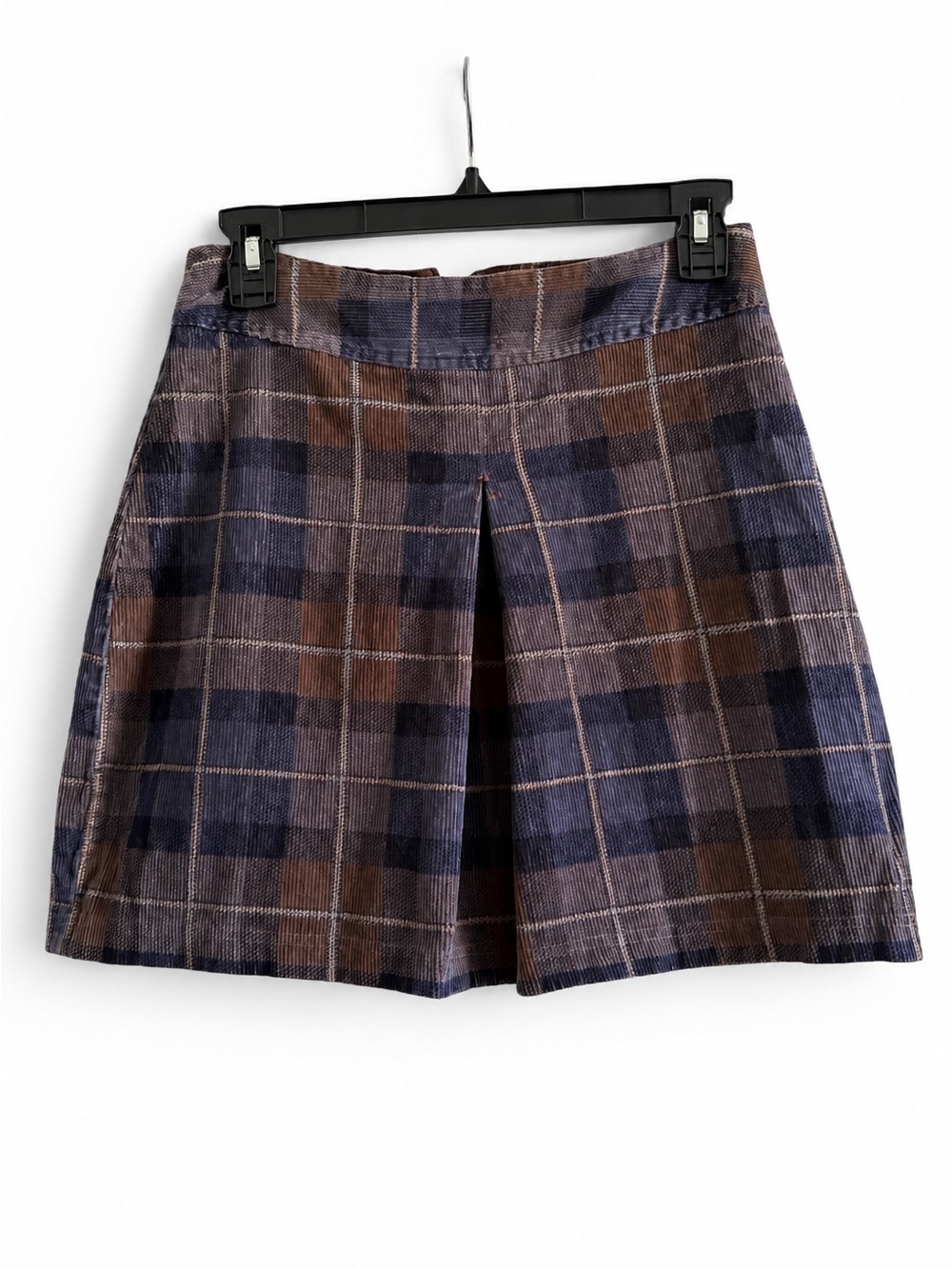 Vintage 90s Plaid Corduroy Pleated Mini Skirt 7/8